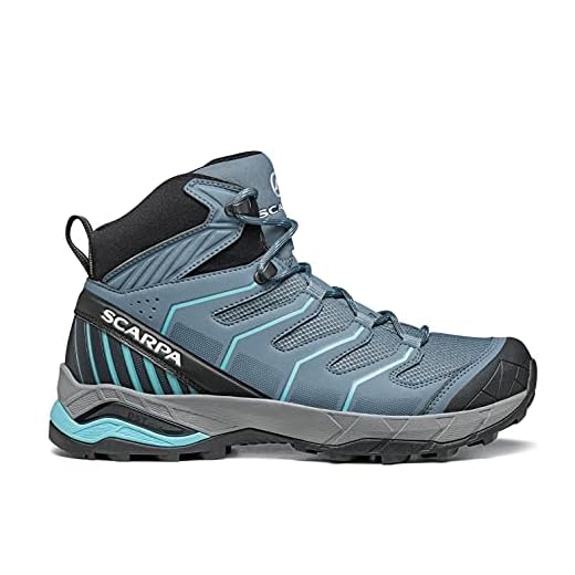 SCARPA Women's Maverick Mid GTX Waterproof Gore-Tex Lightweight Boots for Backpacking and Hiking - Storm Grey/Aqua - 7.5