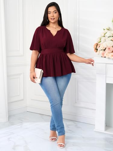 Women's Plus Size Peplum Tops V Neck Short Sleeve Summer Tops Babydoll Dressy Casual Top3