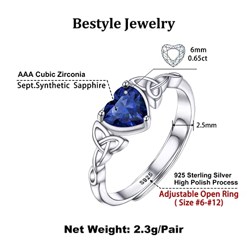 Bestyle Adorable September Sapphire Birthstone Rings 925 Sterling Silver Cz Heart Celtic Knot Gemstone Rings Great Birthday Gift For Daughter/Wife/Mom/Grandma, Great Birthday Gift #TOP4