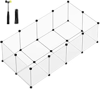 SONGMICS Pet Playpen, Guinea Pig Run and Cage with Floor, Indoor DIY Transparent Plastic Enclosure for Hamsters, Rabbits, Hedgehogs, Small Animal Exercise Habitat, White LPC02W