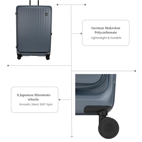 Image of F Gear Montreal Small Cabin Pro 54cm German Polycarbonate Hard Luggage |8 Japanese Hinomoto Silent Wheels|USB & Type-C Charging | Front Opening Suitcase for Travel (Stone Blue)