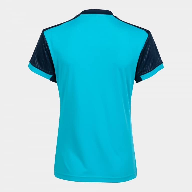 Joma Damen Kurzarm Montreal T-Shirt, Türkis, fluoreszierend, Marineblau, L – Ansicht 3
