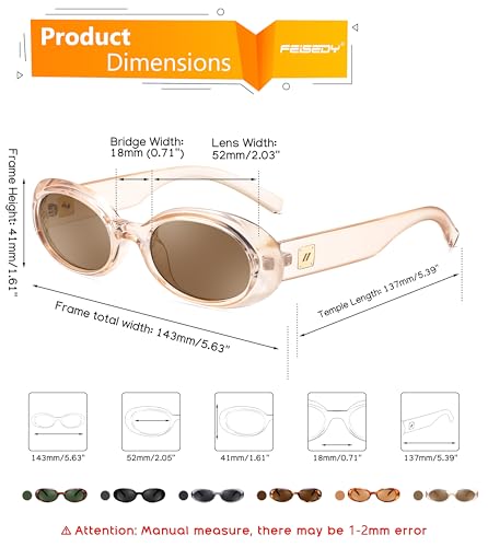 FEISEDY Small Retro Oval Sunglasses for Women Men 90s Vintage UV400 Protection Sun Glasses B91614