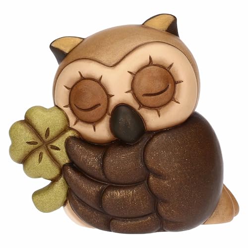 Ceramica Gufo Lucky con quadrifoglio in ceramica, piccolo - Ceramica - 8,5x6,5x8,5 cm