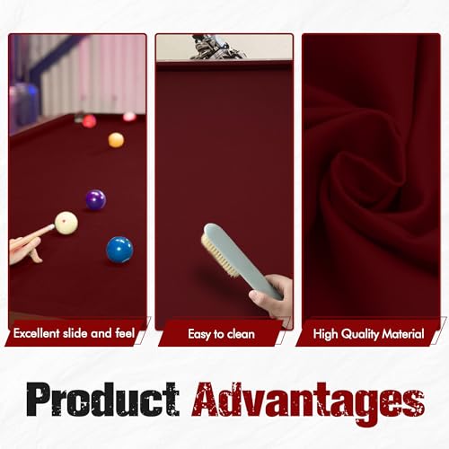 8ft Pool Table Felt 8FT Billiard Felt Cloth with 6 Pcs Cloth Strips and Staple Remover Pool Table Felt Replacement Kit Parts-Burgundy - Image 4