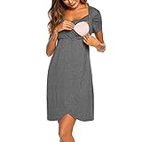 Sttech1 Womens Labor/delivery/Nursing Hospital Gown Maternity Lace Short Sleeve Sleep Dress