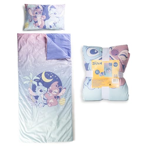 Image of Jay Franco Kids Slumber Bag and Pillow - 54 x 27 Inch Comfy Indoor Sleeping Bag for School and Sleepovers, 2 Piece Set, Multi - Lilo & Stitch