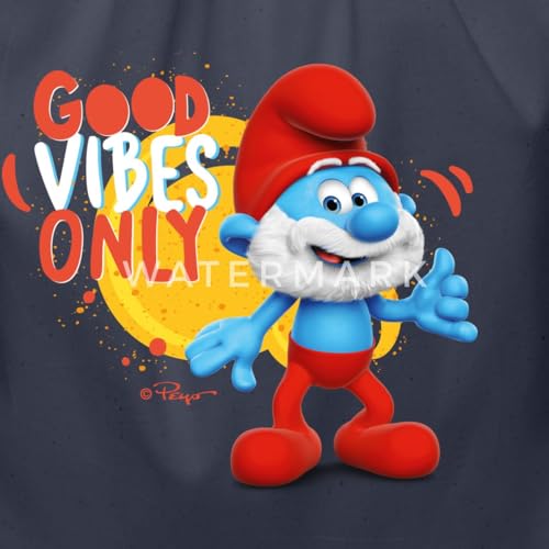 Spreadshirt Happy Papa Smurf 'Good Vibes Only' - The Smurfs Positive Design Cotton Drawstring Bag, One Size, navy2