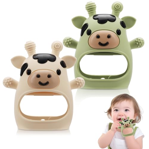 Image of 2 Pack Baby Teething Toys for 3-6 6-12 Months, Food Grade Silicone Teether Mitten, Baby Essentials Infant Teething Relief, Soothing Chew Toys for Newborn Infant Essentials