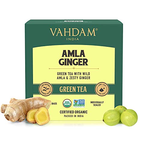 Image of VAHDAM Organic Amla Ginger Tea - 15 Green Tea Bags & VAHDAM, Organic Giloy Neem Detox Green Tea Bags (15 TBS)