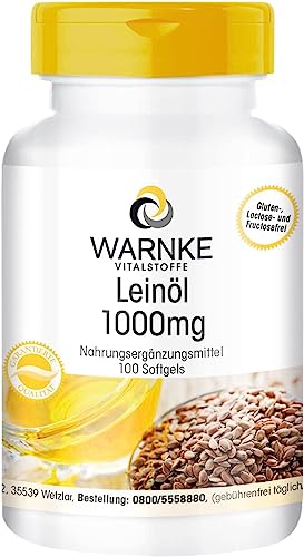 Leinöl Kapseln - Pflanzliches Omega 3-6-9 - hochdosiert - Flaxseed Oil 1000mg - 100 Softgels | Warnke Vitalstoffe - Deutsche Apothekenqualität