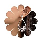 Erimberate Pendientes colgantes de perlas bohemias de cristal circular, aretes de lágrima huecas doradas, aretes colgantes ovalados exagerados, joyería para mujeres