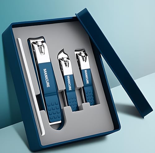 Image of 4 in 1 Nail Clipper Set - Manicure Pedicure Kit for Men & Women, Fingernail & Toenail Clippers, Nail File, Portable Travel Grooming Kit with Case (BLUE)