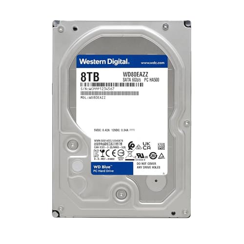 Image of Western Digital 8TB WD Blue PC Hard Drive HDD - 5640 RPM, SATA 6 Gb /s, 128 MB Cache, 3.5 inch - WD80EAZZ