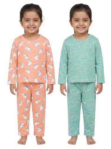 Image of The Mom Store Cotton Night Suit for Kids Boys and Girls | Breathable Night Dress for Kids Boys and Girls | Printed Pajama Set | All-Season Daily Use Sleepwear | Cloud, Dreamy | 7-8Y | Pack of 2