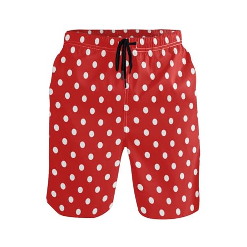 Laprad Men's Swim Trunks Quick Dry Beach Swimsuit Shorts Red Polka Dots with Mesh Lining2
