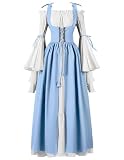 Spooktacular Creations Renaissance Costume Women, Medieval Light Blue Chemise Ren Faire Dress Irish Overdress, Renaissance Corset with Trumpet Sleeve for Halloween Cosplay Wedding Themed Parties-L