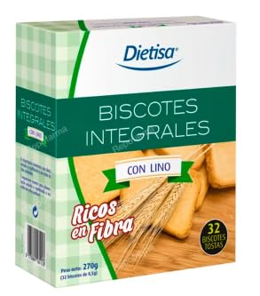 Biscotes Integrales con Lino, Ricos en Fibra, 270g, 32 Unidades. Pack de 2