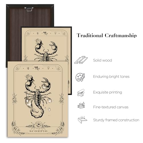 SERIMINO Witchy Framed Wall Art, Scorpio Tarot Canvas Prints Paintings, Horoscope Dark Academia Home Decor Aesthetic, 16x24inch Gothic Wall Decor for Room