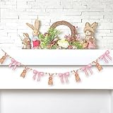 Glitinsel Easter Bow Bunny Wooden Garland Watercolor Banner Cute Beads Hanging...