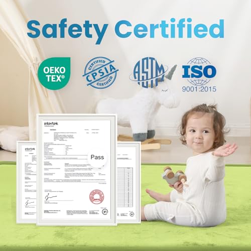 Image of 1.3 inch Thick Baby Play Mat for Floor Playpen, 50x50 Foam Tummy Time Mat, Padded Support Soft Plush Nursery Rug for Infant Kids Toddler Crawling Kick Activity (Light Green)