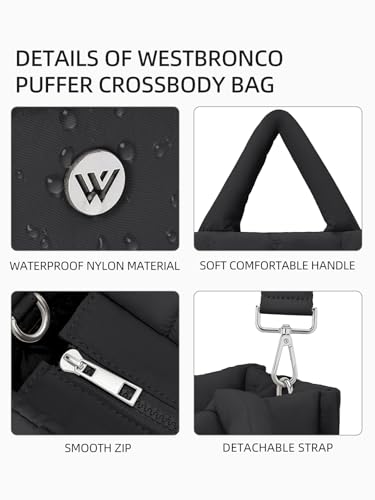 Image of WESTBRONCO Puffer Crossbody Bags for Women Quilted Tote Bag Puffy Weekender Overnight Bag Nylon Shoulder Handbag