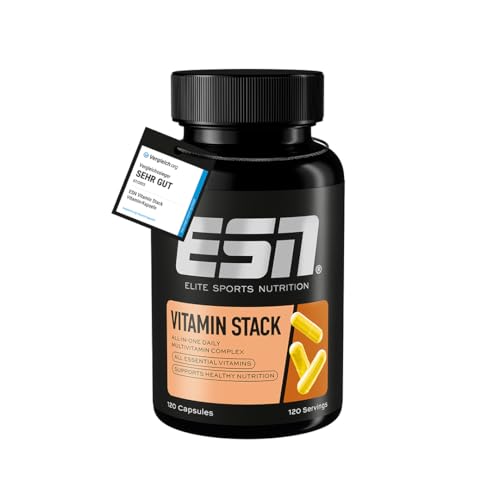 ESN Vitamin Stack, Multivitamin Kapseln, 120 Stück - 4 Monate Vorrat, hochdosiert, 13 wertvolle Vitamine in einer Kapsel, nur 1 Kapsel täglich, made in Germany ESN Vitamin Stack, Multivitamin Kapseln, 120 Stück - 4 Monate Vorrat, hochdosiert, 13 wertvolle Vitamine in einer Kapsel, nur 1 Kapsel täglich, made in Germany