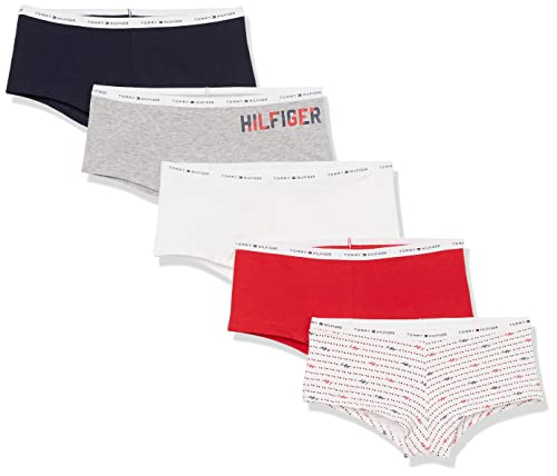 Tommy Hilfiger womens Classic Cotton Boyshort Panties, 5 Pack Boy Short Panties, Barbershop/ Navy/ Stripes/ Red/ White, Large US