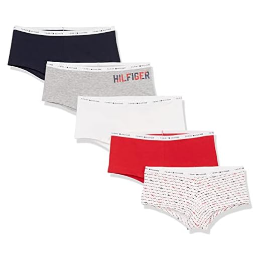 Tommy Hilfiger womens Classic Cotton Boyshort Panties, 5 Pack Boy Short Panties, Barbershop/ Navy/ Stripes/ Red/ White, Large US