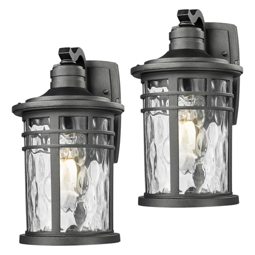 Image of Darkaway Outdoor Porch Lights Wall Mount, Outside Light Fixtures Sconces Wall Lighting with Water Ripple Glass Waterproof Exterior Lights for Patio Yard House Hallway Doorway Garage