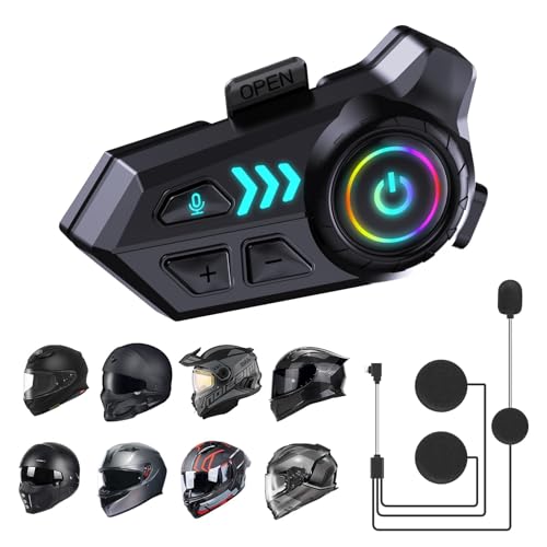 Foaiskygod Motorcycle Helmet Bluetooth Headset, Helmet Speakers with 2 Type Mics,1000mAh Large Battery Motorcycle Headphones IP67/Automatic Answer/Call Music Control/Noise Cancellation/Wake up Siri
