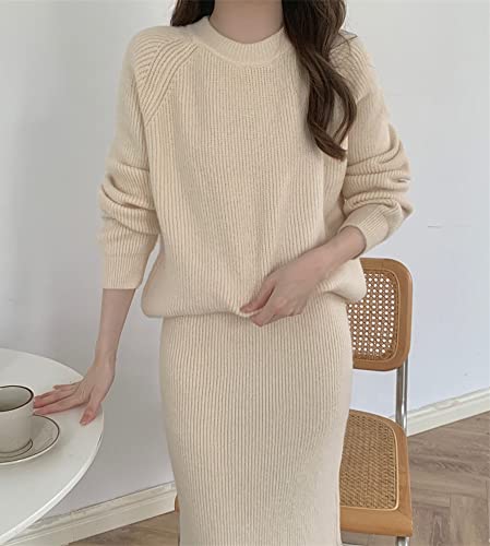 Image of chouyatou Women's Two Piece Sweater Skirt Sets Knit Sweater Top Bodycon Skirt 2 Piece Outfits