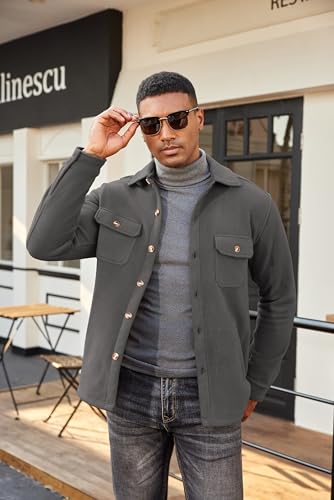 COOFANDY Men's Polar Fleece Shacket Long Sleeve Casual Button Down Shirt Jacket with Pockets,Dark Grey,S — view 5