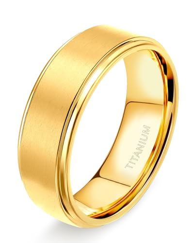 TIGRADE 4mm 6mm 8mm 10mm Titanium Rings Black/Silver/Gold Wedding Band Matte Comfort Fit for Men Women Size 3-15, Gold 8MM, Size 10
