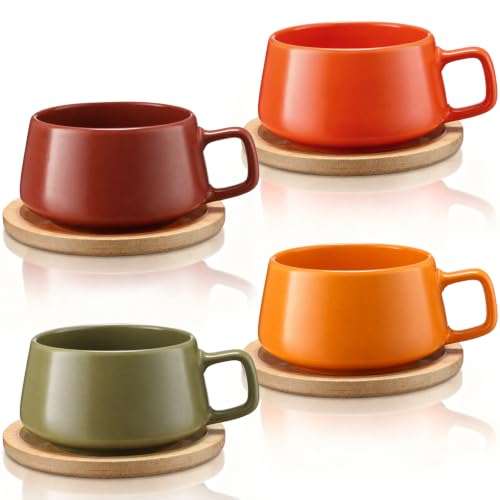 Rtteri Ceramic Coffee Cups with Saucers & Coasters