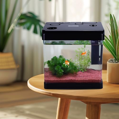 Image of Betta Fish Tank Starter Kits, 5 Gallon Fish Tank with Heater Filter and Light, Self-Cleaning Small Fish Tank(Black).