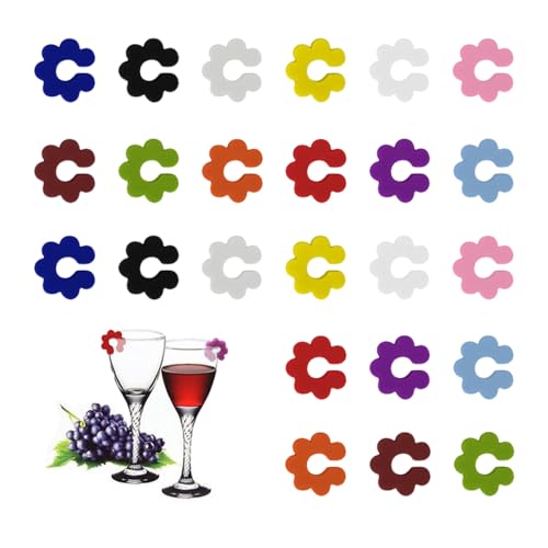 GIDWRIY Lot de 24 Marque Verre Silicone Fleur,Marque Verre à Vin Réutilisables,Marques Verres Cocktail,Marqueur Tasse à Thé Silicone,Identificateur Verres,Marqueur Gobelet Fête,Marqueurs de Boisson