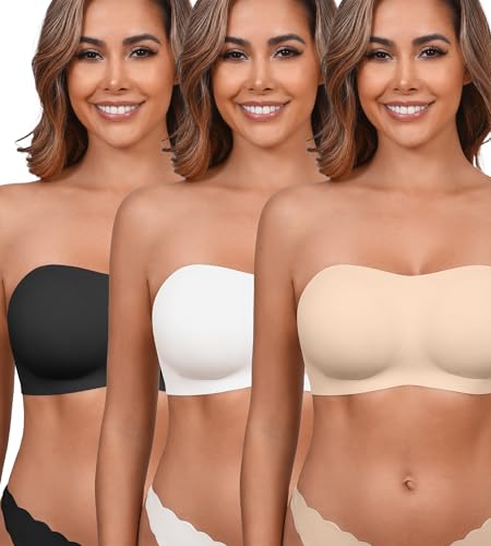 Image of DEANGELMON Strapless Bras for Women Seamless Padded Bandeau Bra Non-Slip Silicone Tube Top Wireless Push Up Bralettes