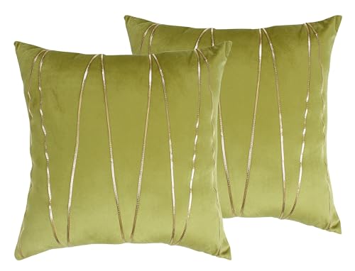 Image of Amazon Brand - Umi Gold Leather Striped Pack of 2 Throw Pillow Covers Velvet Decorative Cushion Covers Cases for Sofa Bedroom Livingroom Car 20 x 20 in Green Color