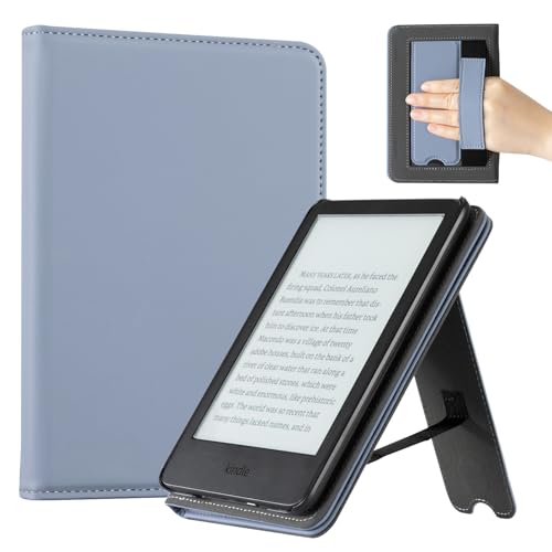 Image of CoBak Case for 6 inch E-Reader - PU Leather Smart Cover with Auto Sleep /Wake & Hand Strap, not Compatible with Kobo Clara,Purple Skin