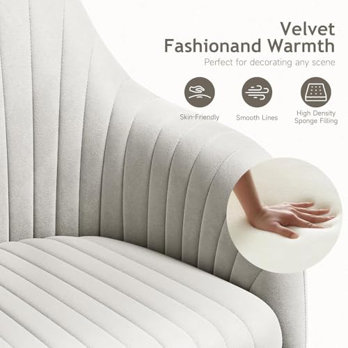 Image of Velvet Desk Chair for Home Office, Adjustable Swivel Task Chair Modern Computer Vanity Chairs with Arm Rest for Bedroom Living Room Make-up Room (Beige)