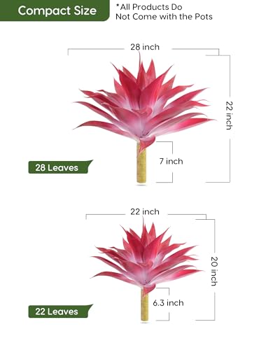 Image of Velener Artificial Agave Plant Set, 28 Inch, Faux Aesthetic Plants for Home Decor, Realistic Fake Red and White Agave Plants Indoor Without Pot, Set of 2