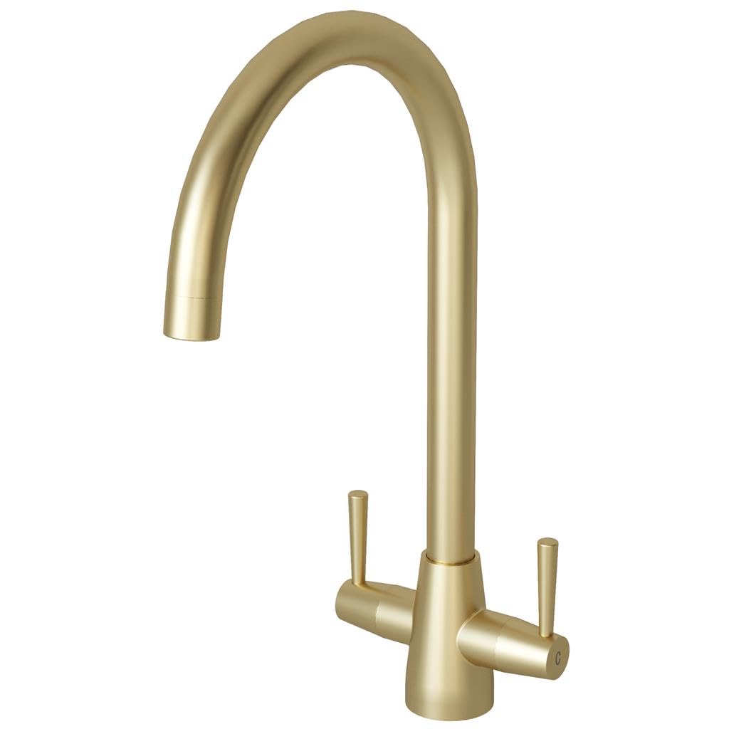 Liquida LU406CP Swivel Spout Swan Neck Twin Lever Copper Kitchen Mixer Tap