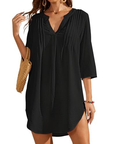 Bsubseach Swimsuit Coverup for Women V-Neck Bathing Suit Cover Up Summer Causal Short Sleeve Beach Dress
