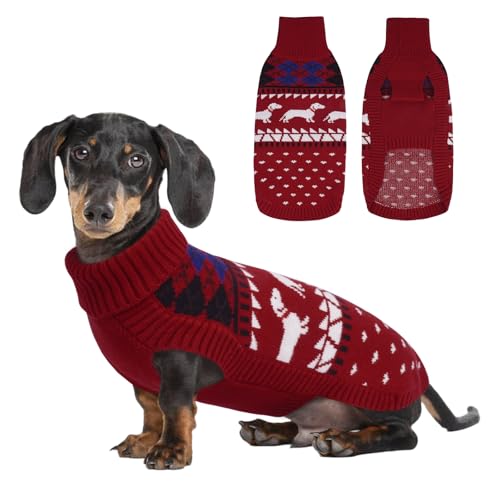 Lelepet Dachshund Sweater, Turtleneck Dog Sweaters for Small Dogs, Warm Pullover Knitted Pet Coat, Cold Weather Dachshund Clothes, Fall/Winter Cozy Outfit (XS-XL) XL Red