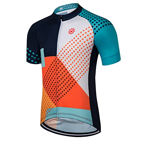 GCRFL Men\'s Cycling Jersey Short Sleeve Biking Shirt with 4 Rear Pockets Breathable Quick Dry Bicycle Jersey (Navy, X-Large) - Thumbnail 2