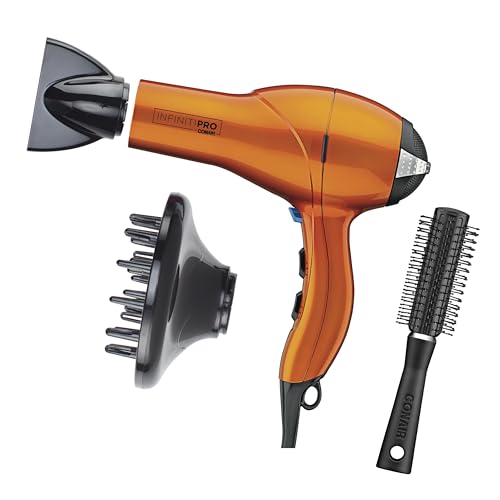 Infiniti PRO CONAIR Hair Dryer with Diffuser, Professional AC Motor, Tourmaline Ceramic Technology Blow Dryer, Includes Concentrator and Blowout Brush, Amazon Exclusive, Orange