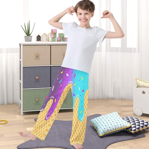 Boys' Pants Purple Ice Cream Blue Joggers Elastic Long Bottoms Trousers Sweatpants with Pockets Size 6-144