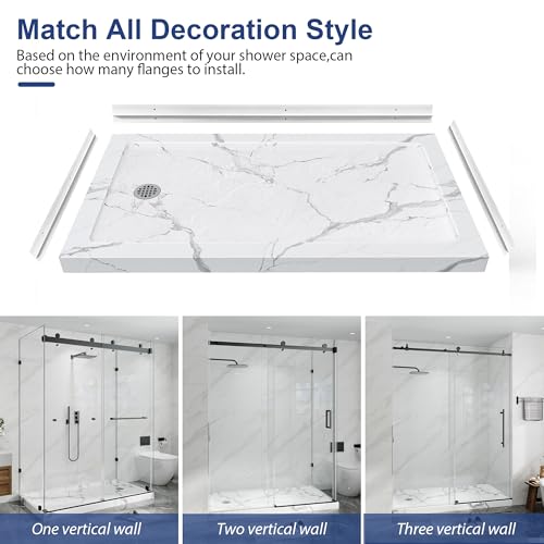 Image of KPUY 48'' X 34'' Shower Base Pan with Reversible Install, Carrara White
