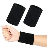 PROUSKY schweissband Handgelenk, 2 Stück elastische Baumwoll-Sport-Armbänder für Männer und Frauen, absorbierende Schwarze Sport-Armbänder für Basketball, Baseball, Fußball, Tennis, (8x10cm)…